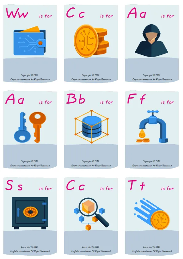 Wordless Virtual Currency vocabulary worksheet with nine images per page