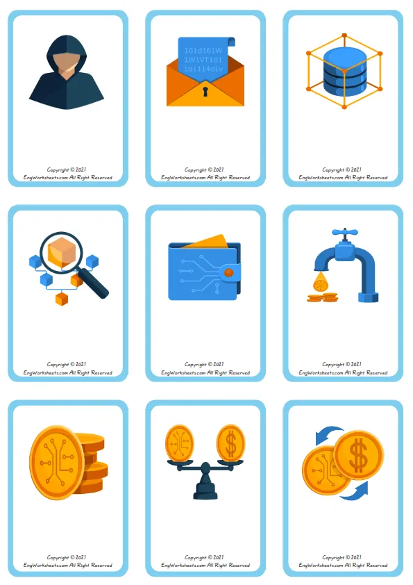 Wordless Virtual Currency vocabulary worksheet with nine images per page