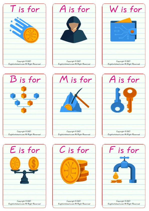 Wordless Virtual Currency vocabulary worksheet with nine images per page