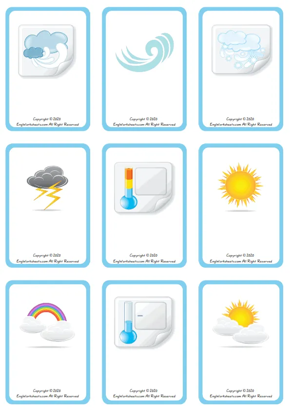 Wordless Weather vocabulary worksheet with nine images per page