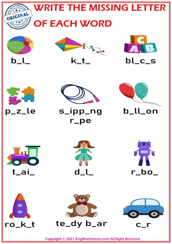 Write the missing letter. Worksheet for education. Fill in the missing letter. Mini-game for children.