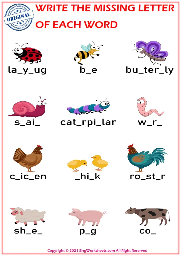 Write the missing letter. Worksheet for education. Fill in the missing letter. Mini-game for children.