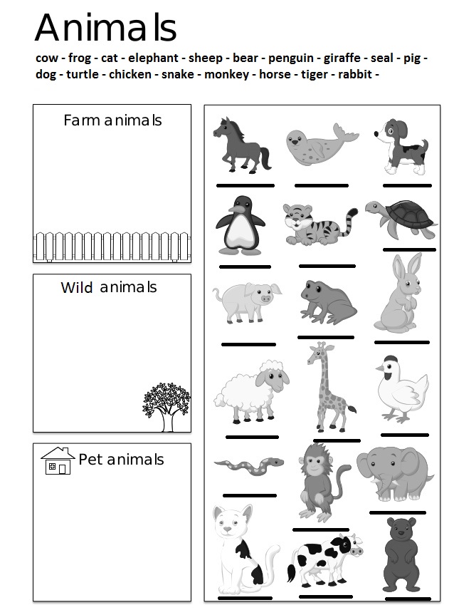 Farm Vs Wild Vs Pet Animals - Image Worksheets - EngWorksheets