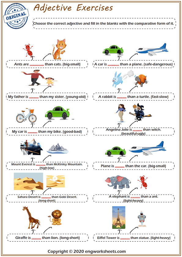  Comparative Forms Of Adjectives Exercises For Kids And Students 
