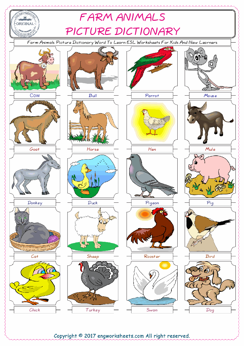 Farm Animals English Esl Vocabulary Worksheets Engworksheets