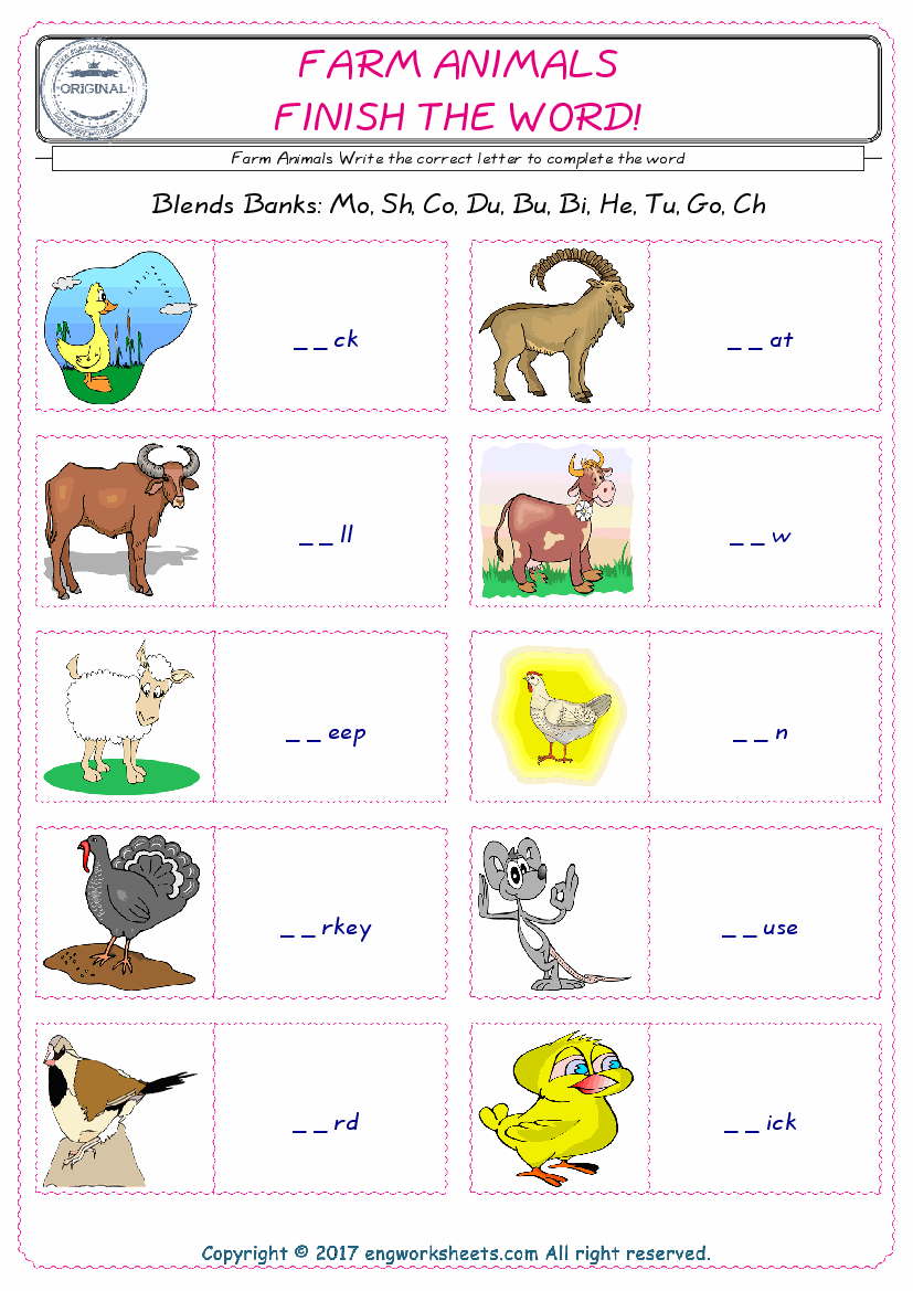 Farm Animals English ESL Vocabulary Worksheets - - EngWorksheets