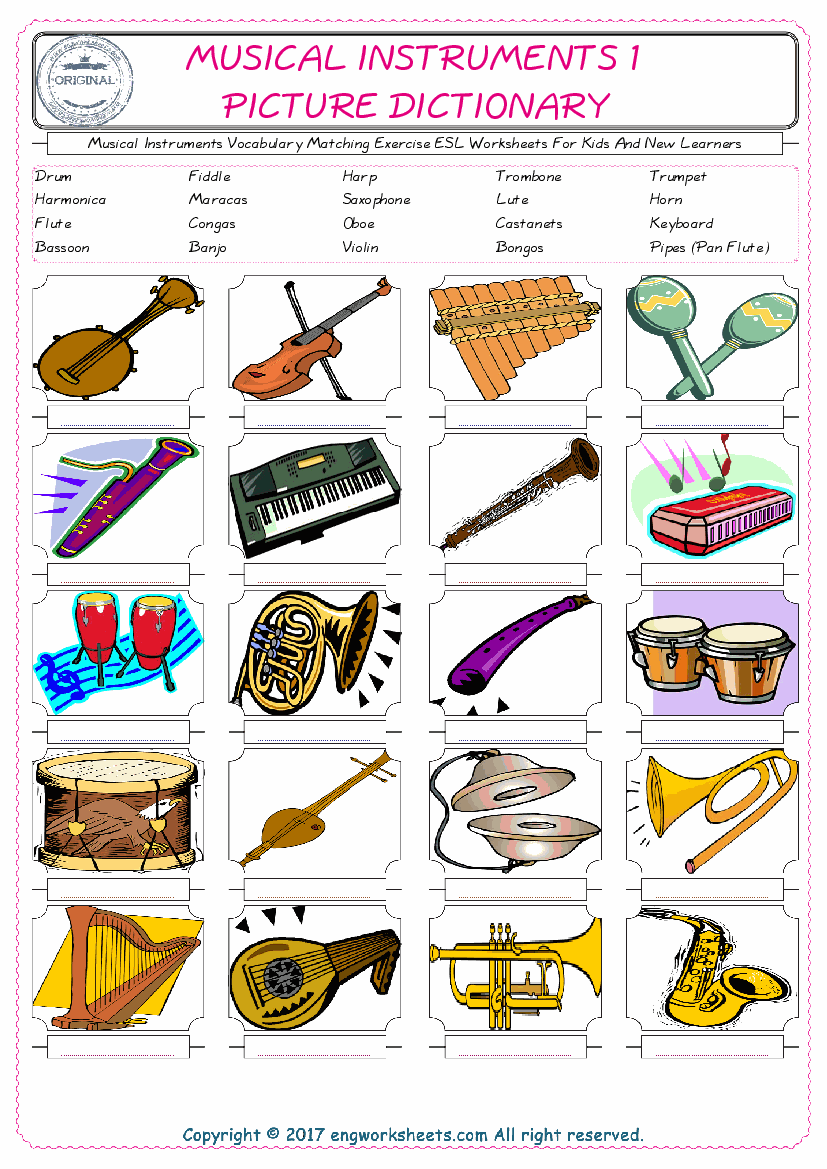 Musical Instruments English Esl Vocabulary Worksheets Engworksheets 1