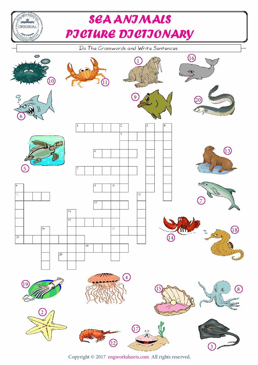 Sea Animals English Worksheet for Kids ESL Printable Picture Dictionary -  Image Worksheets - EngWorksheets