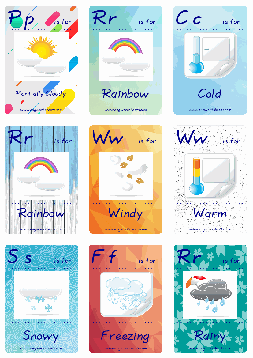 Weather Esl Printable English Flash Cards Worksheets