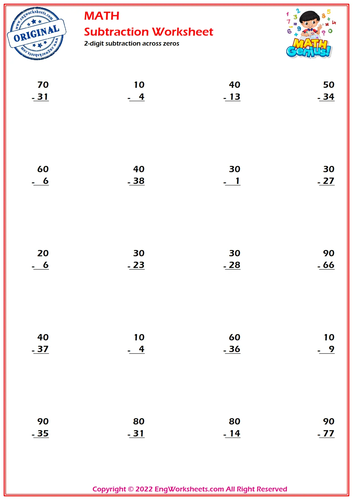 3-digits subtraction across zeros