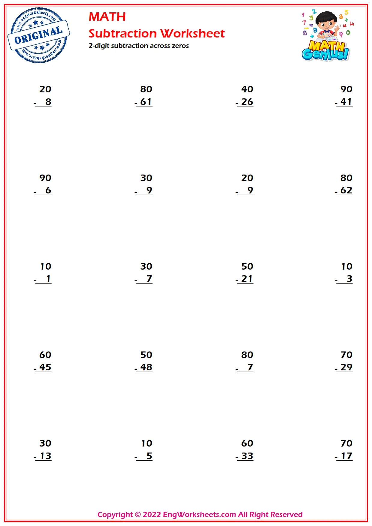 Subtracting From Multiples of Powers of 10