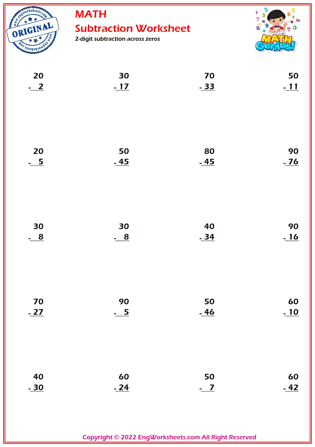 5-digits subtraction across zeros