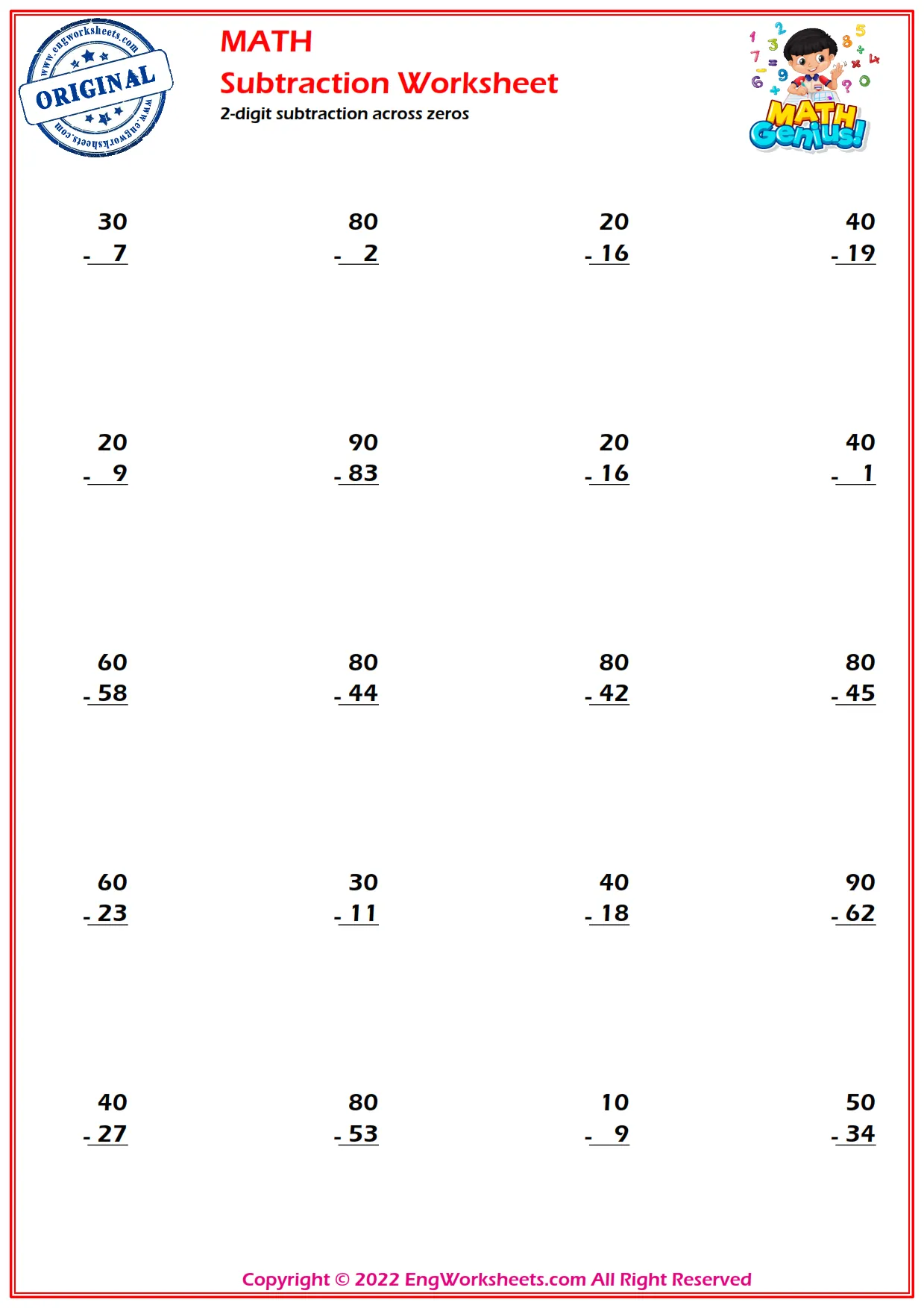4-digits subtraction across zeros