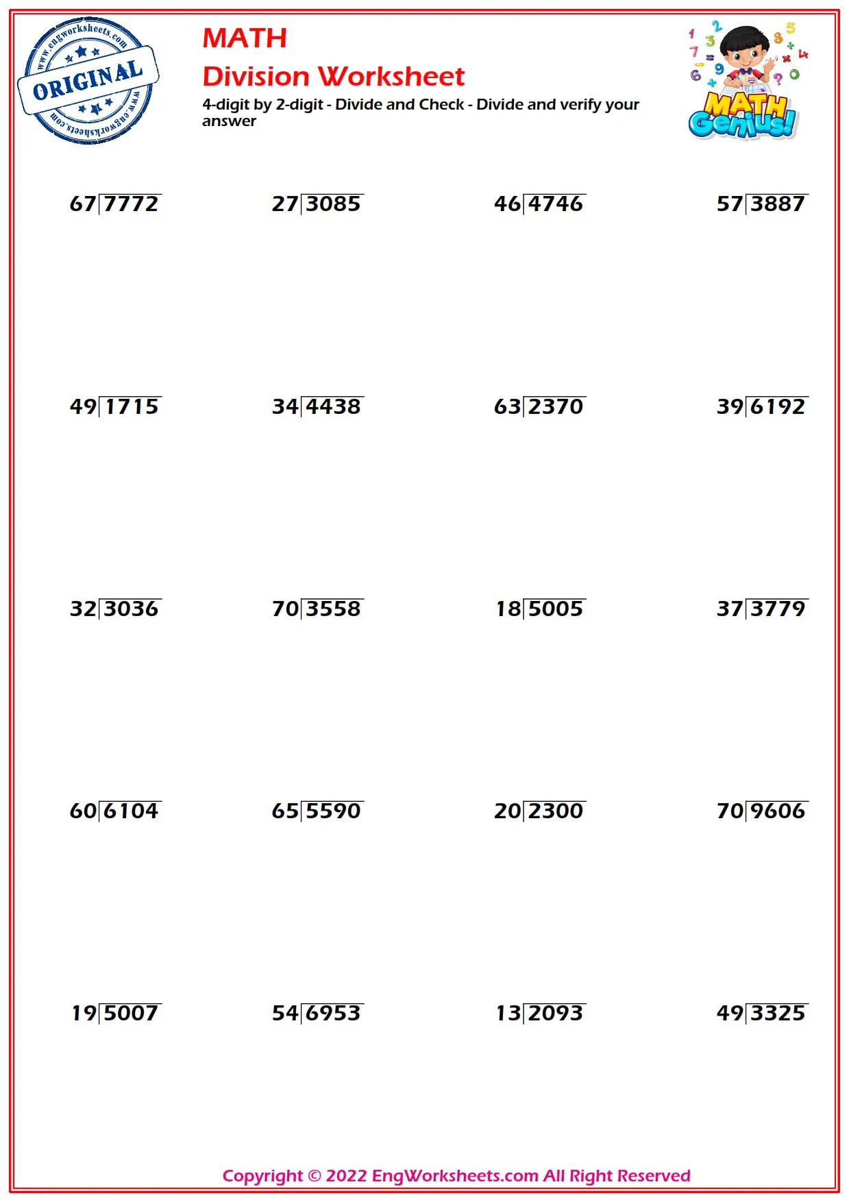 4-digit by 2-digit - Divide and Check - Divide and verify your answer