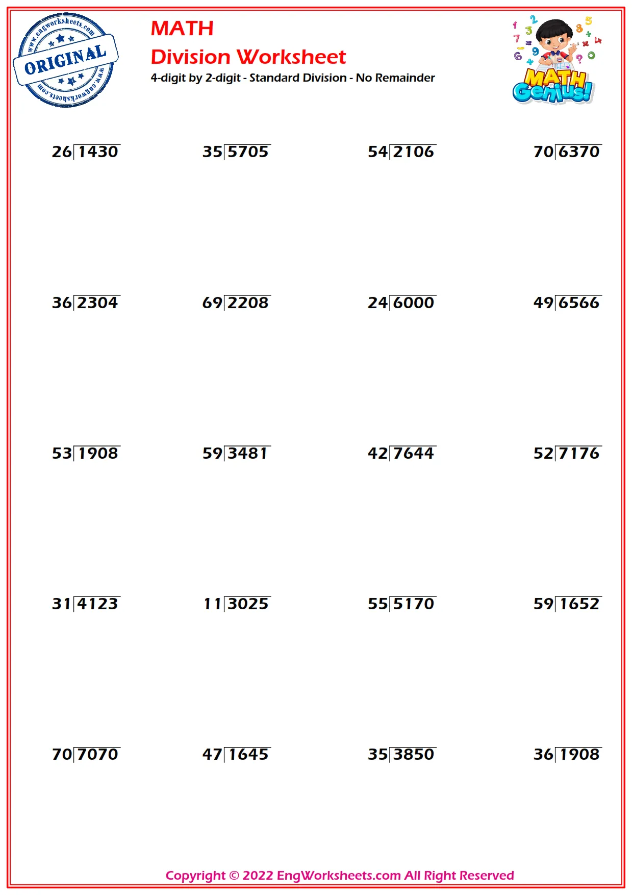 4-digit by 2-digit - Standard Division - No Remainder