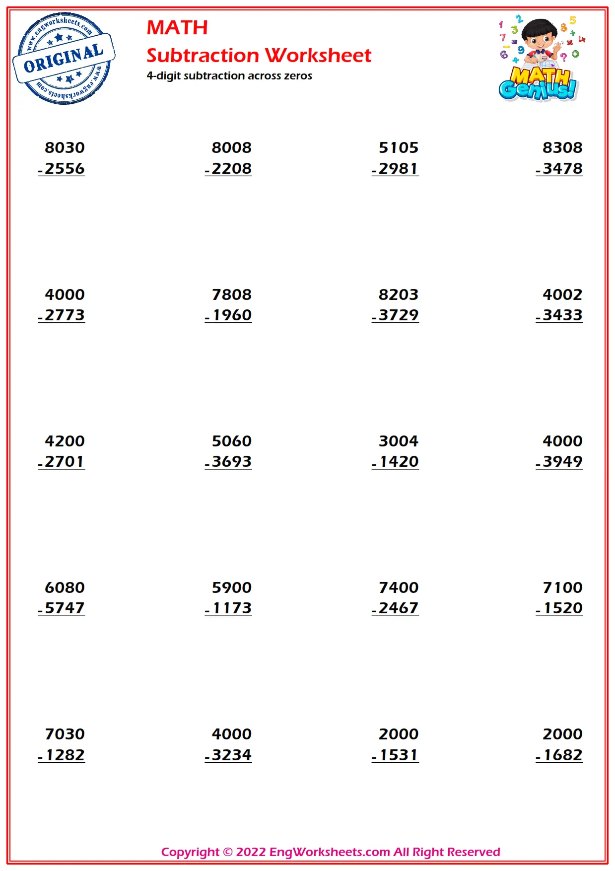 4-digit subtraction across zeros