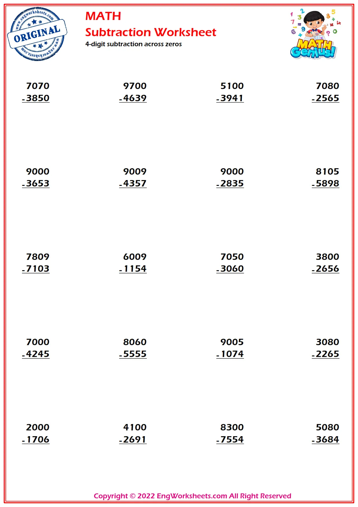 4-digit subtraction across zeros