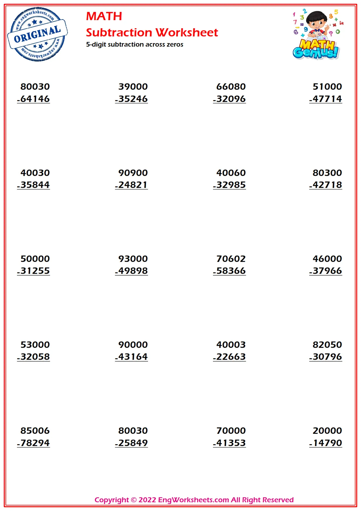 5-digit subtraction across zeros