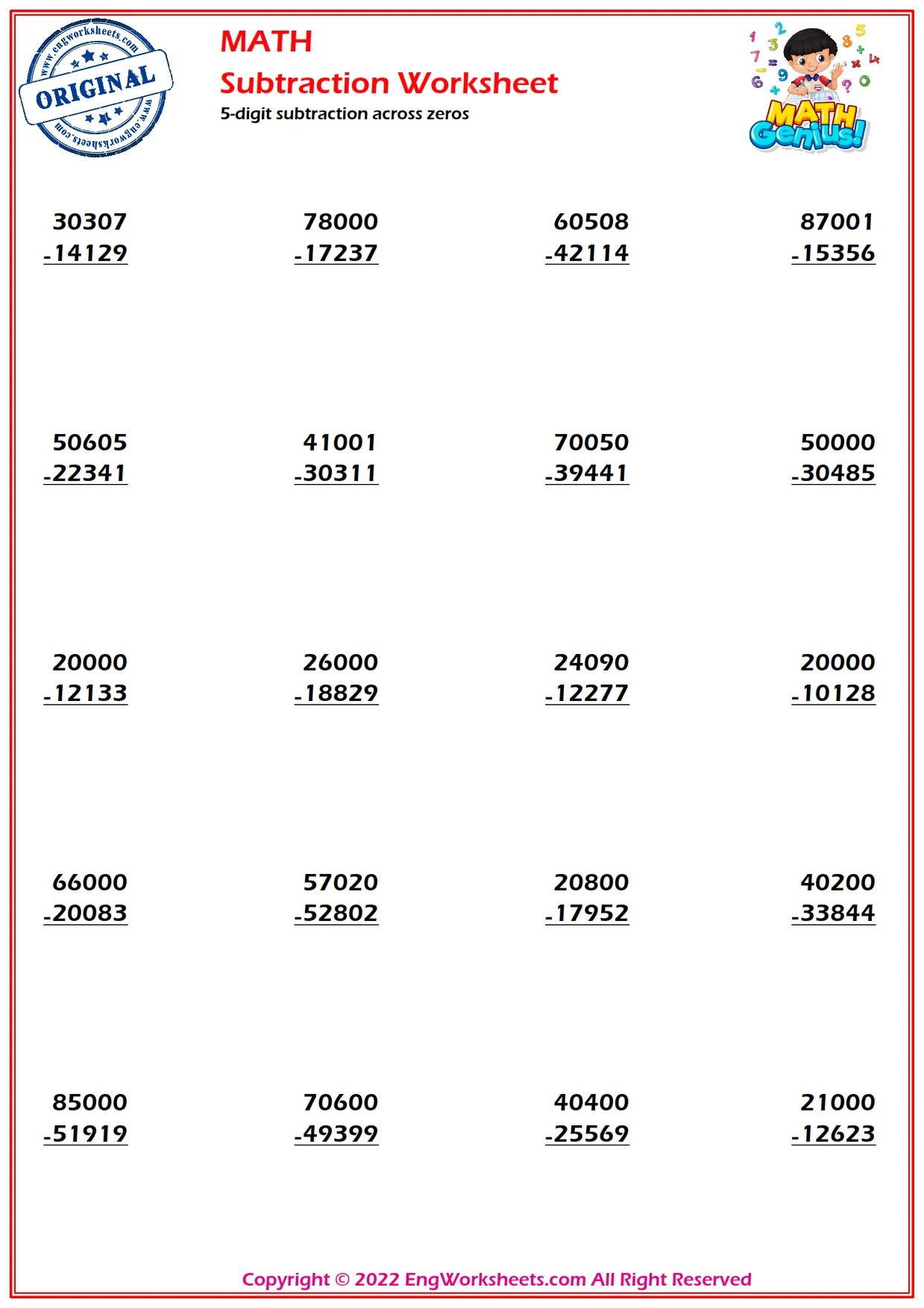 5-digit subtraction across zeros
