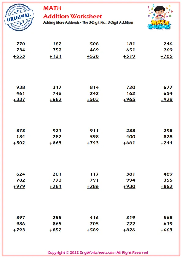 Adding More Addends - The 3-Digit Plus 3-Digit Addition