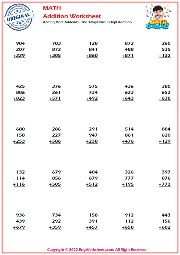 Adding More Addends - The 3-Digit Plus 3-Digit Addition