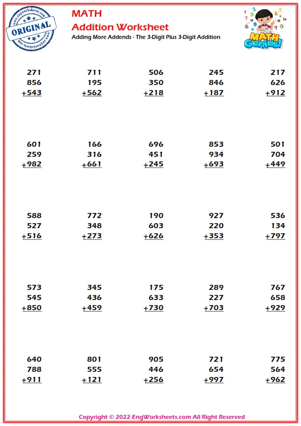 Adding More Addends - The 3-Digit Plus 3-Digit Addition