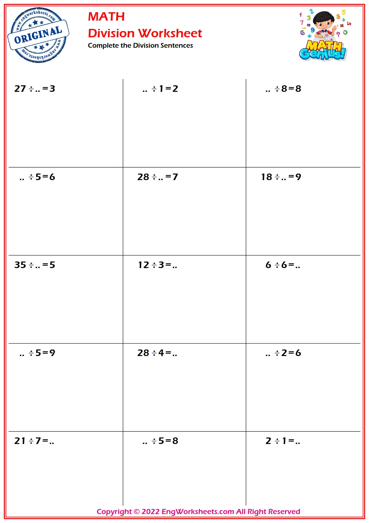 Complete the Division Sentences