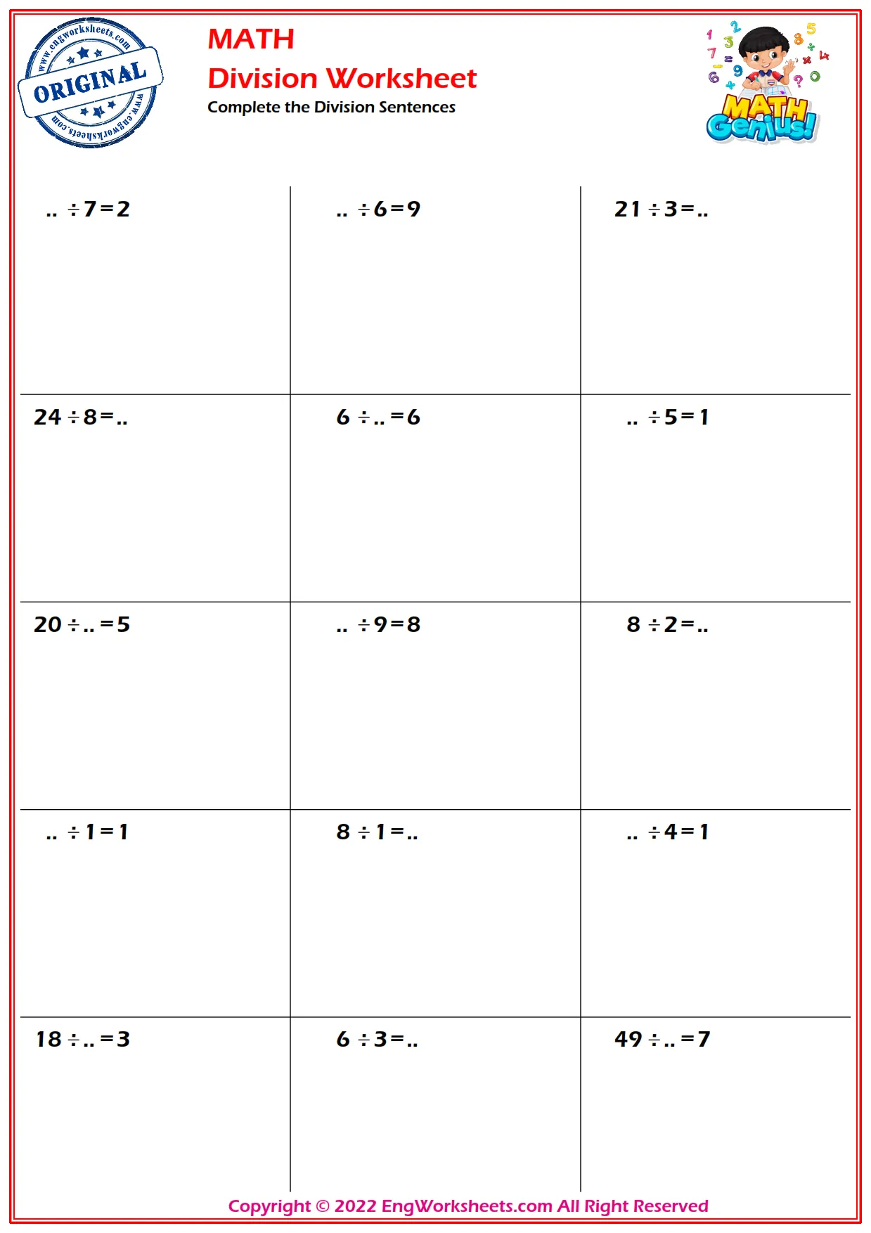 Complete the Division Sentences
