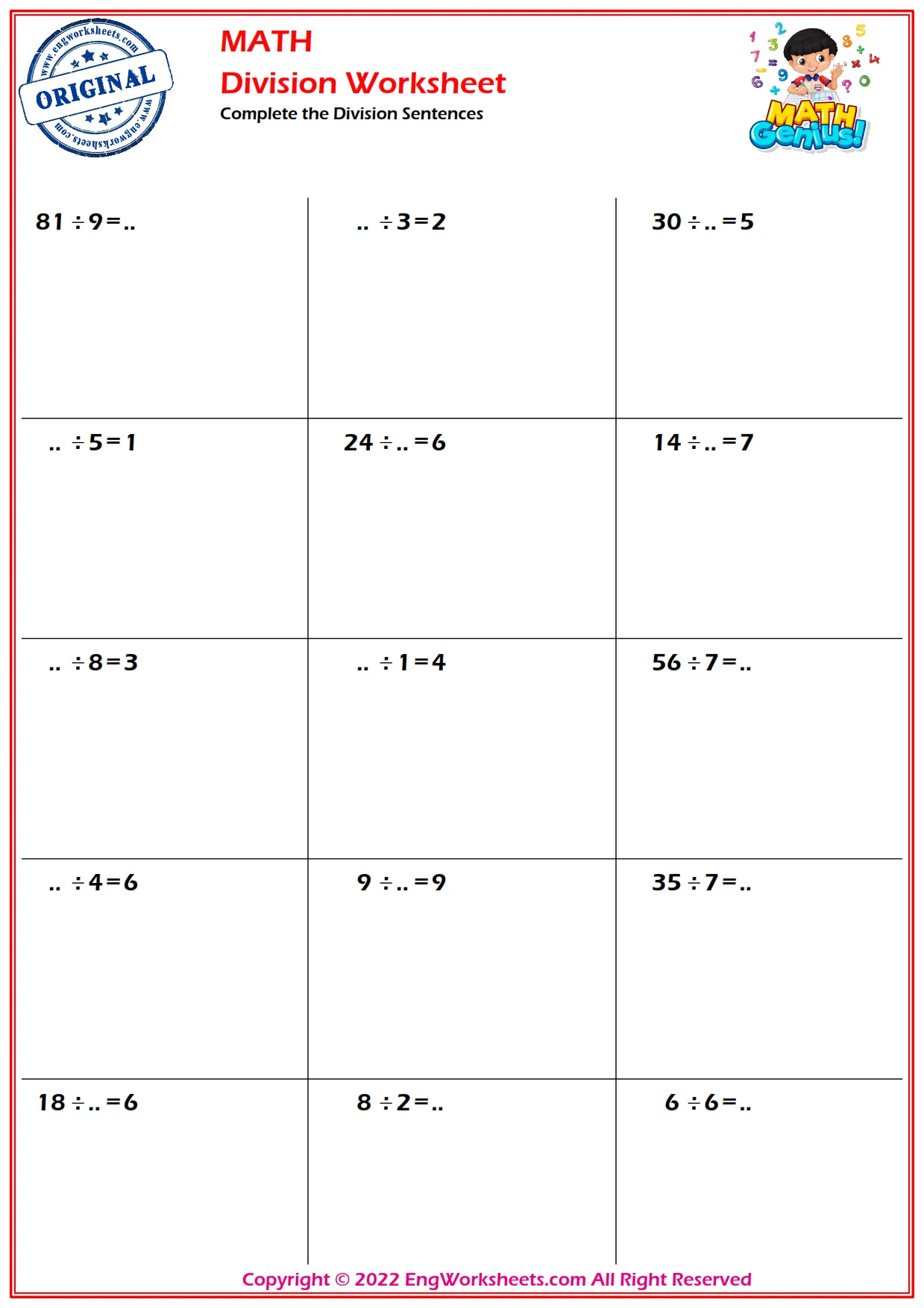 Complete the Division Sentences