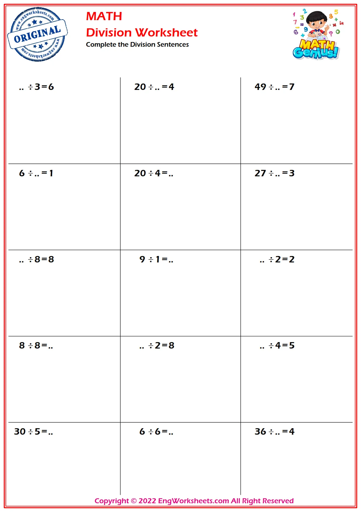 Complete the Division Sentences
