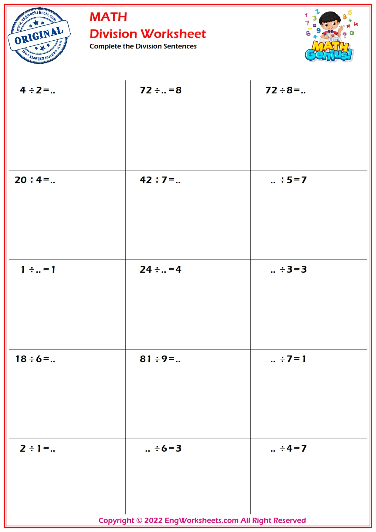 Complete the Division Sentences