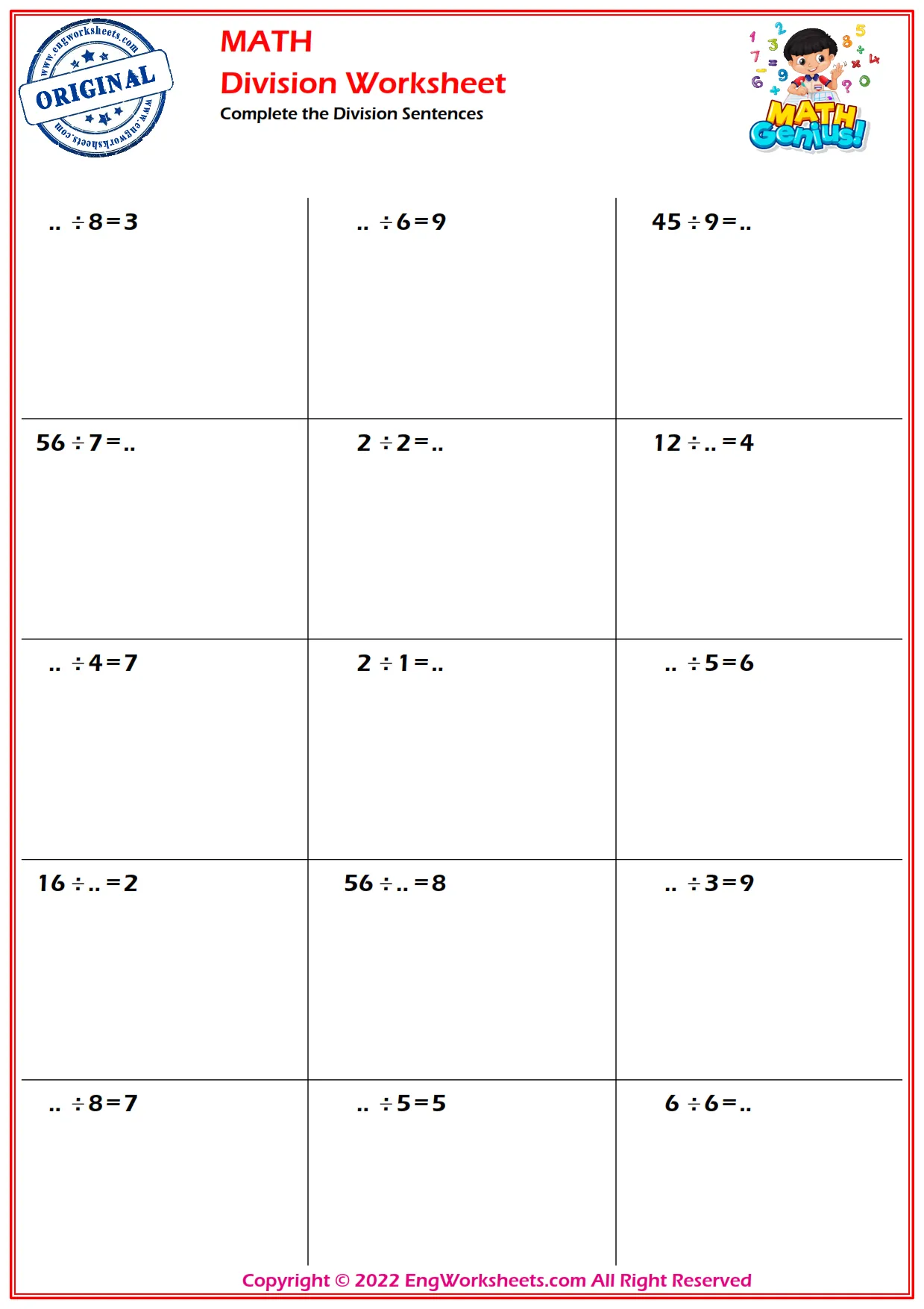 Complete the Division Sentences