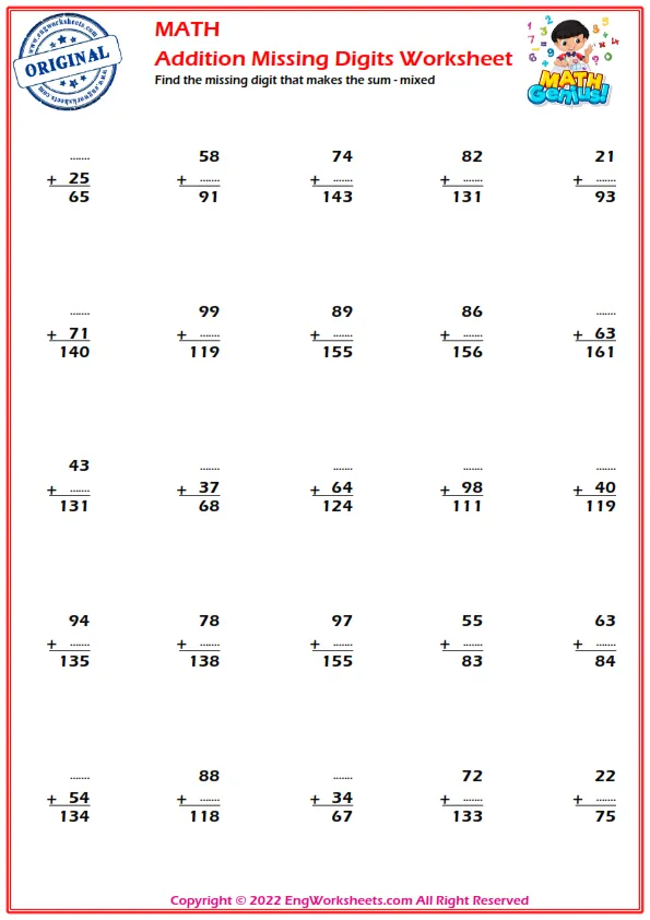 Find the missing digit that makes the sum - mixed