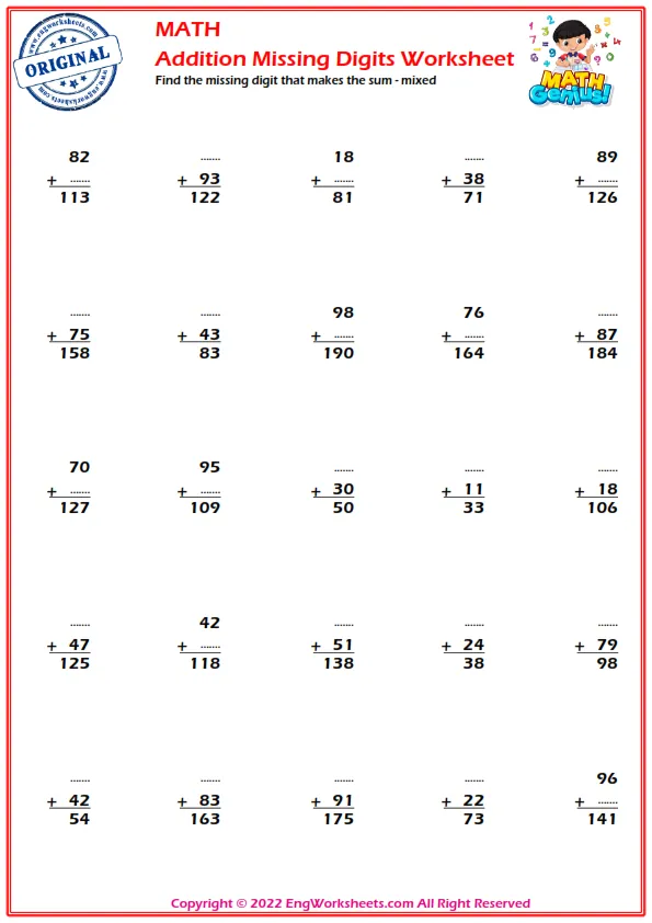 Find the missing digit that makes the sum - mixed