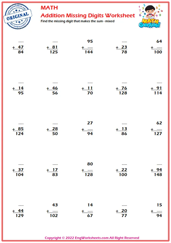 Find the missing digit that makes the sum - mixed