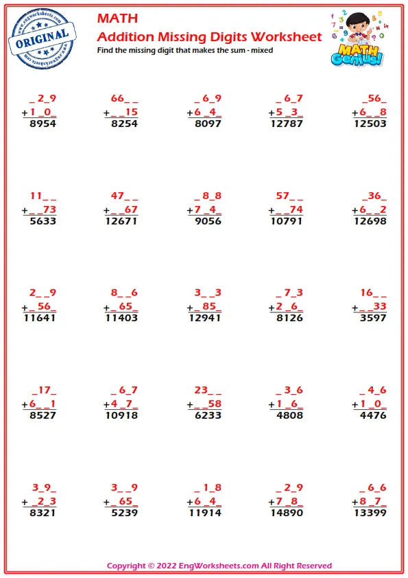 Find the missing digit that makes the sum - mixed