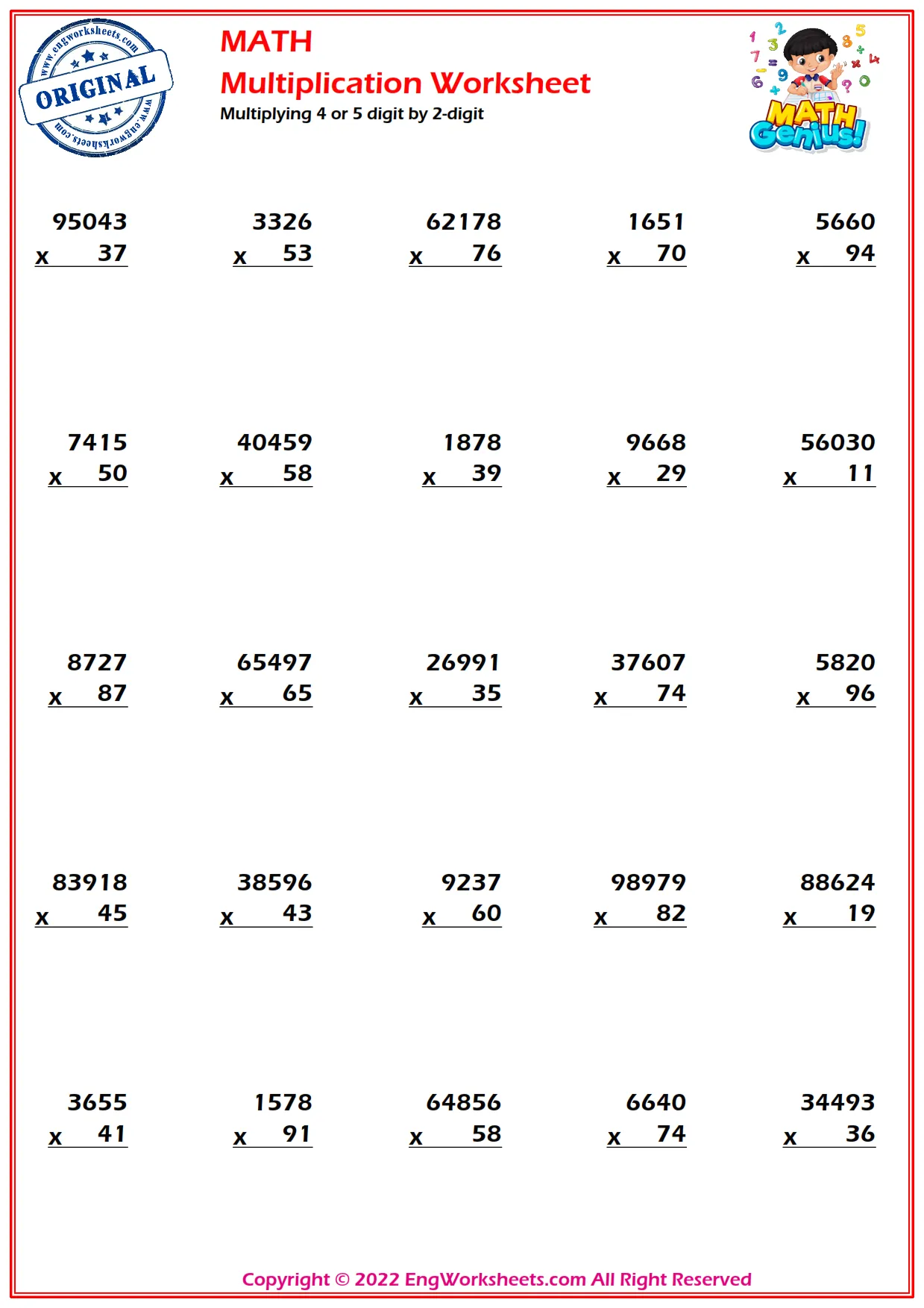 Multiplying 4 or 5 digit by 2-digit