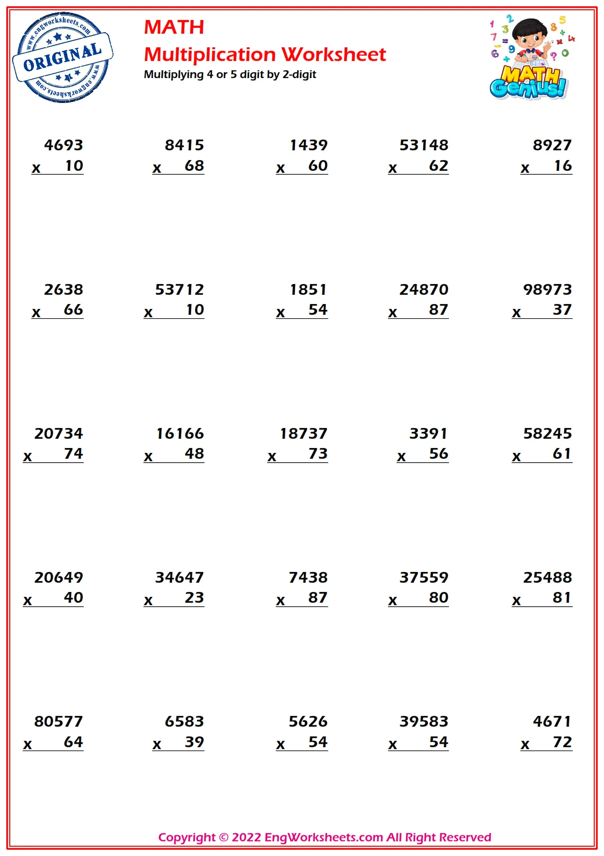 Multiplying 4 or 5 digit by 2-digit