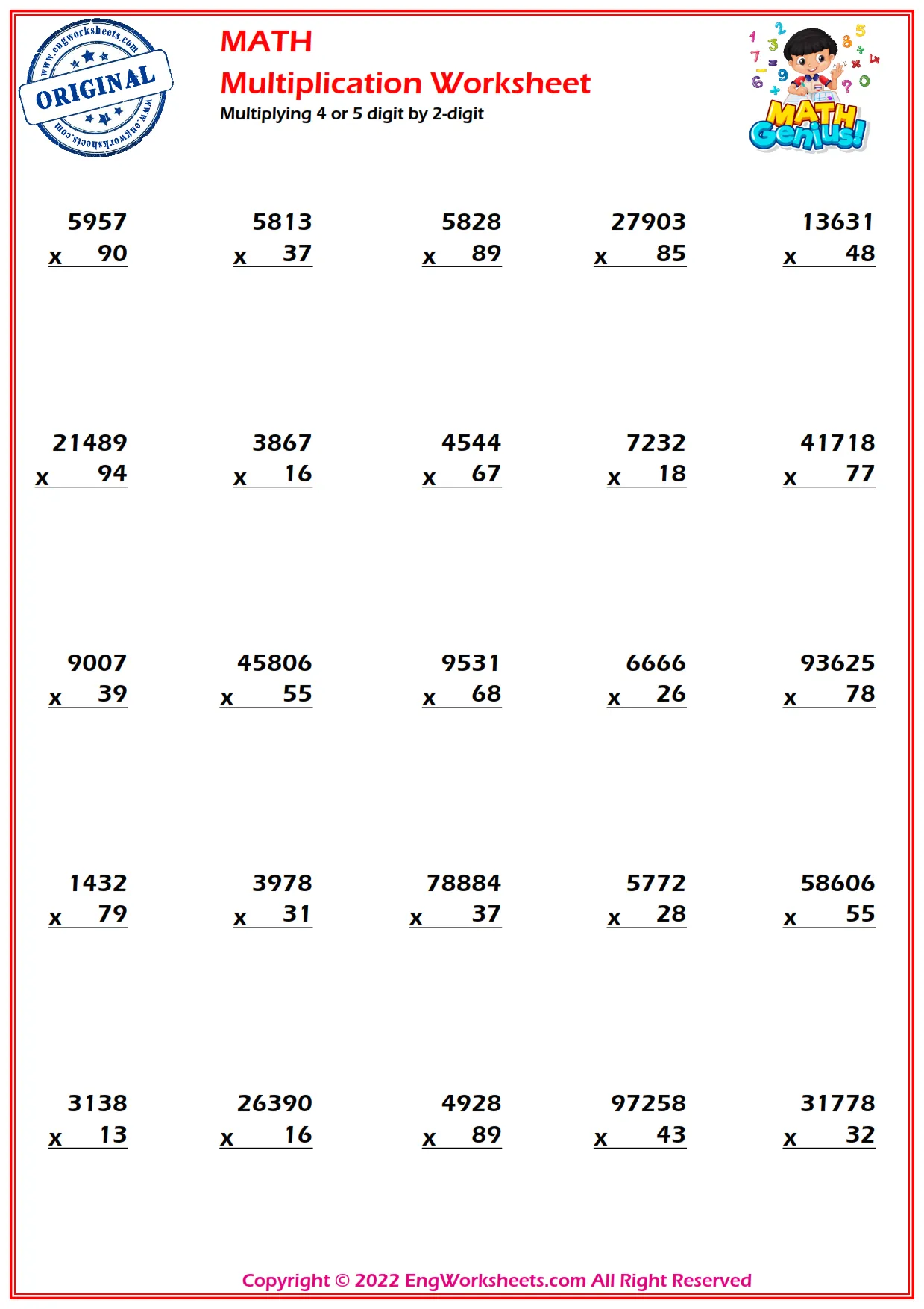 Multiplying 4 or 5 digit by 2-digit