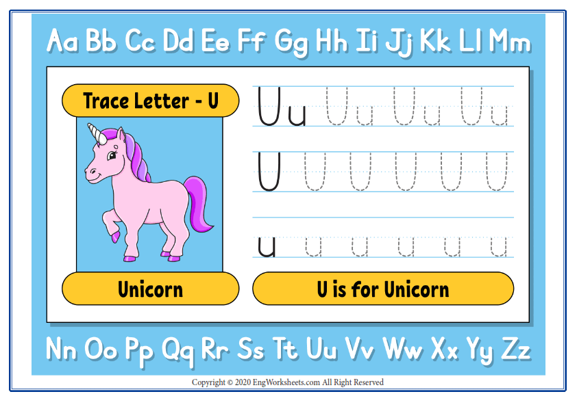 Alphabet Letter U Exercise With Cartoon Vocabulary - Image Worksheets - 47  - EngWorksheets