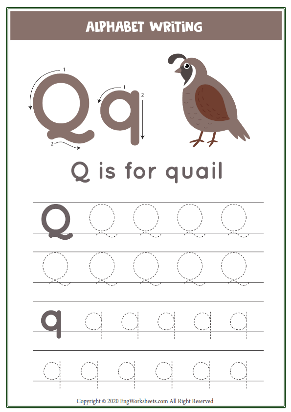Letter Q Alphabet Tracing Worksheet With Animal Illustration - Image  Worksheets - 69 - EngWorksheets