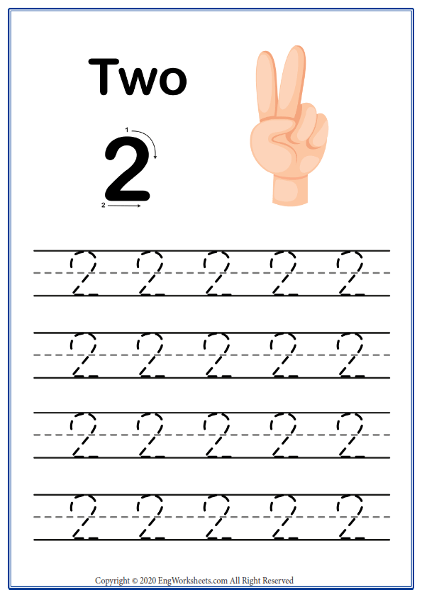 Number 2 Exercise With Cartoon - PDF Worksheets - 120 - EngWorksheets