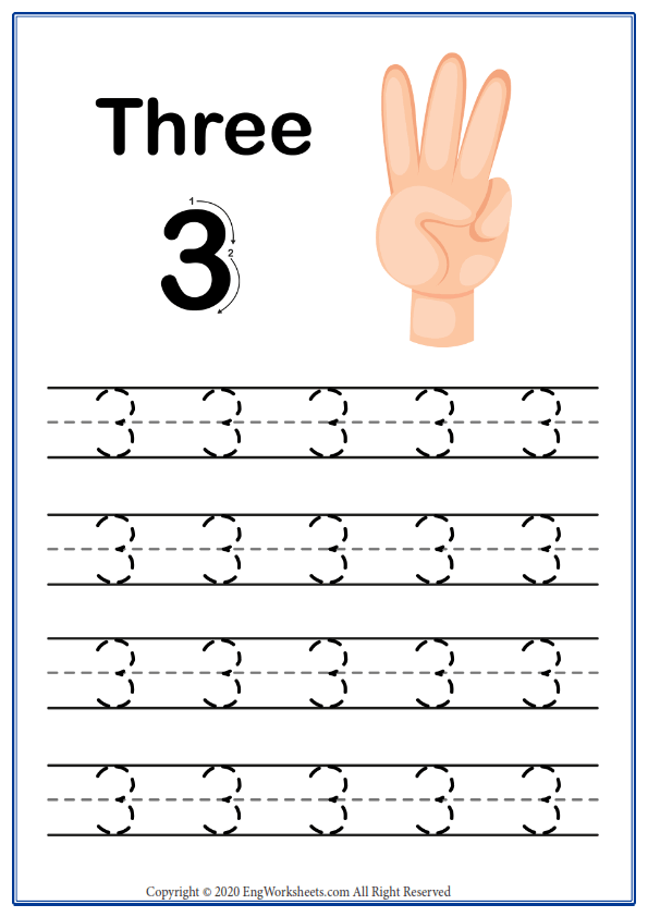 Number 3 Exercise With Cartoon - Image Worksheets - 121 - EngWorksheets