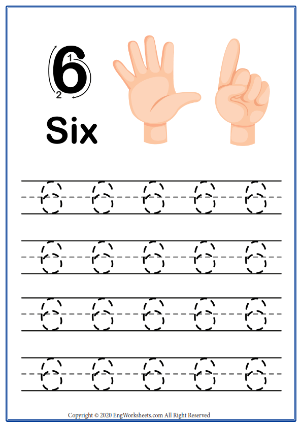 Number 6 Exercise With Cartoon - PDF Worksheets - 124 - EngWorksheets