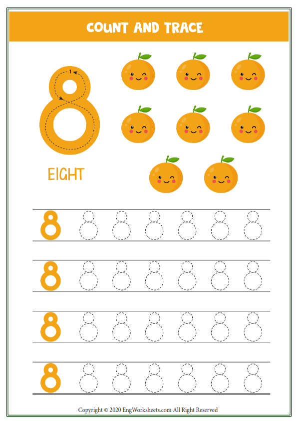 Worksheet Kids Eight En Cute Cartoon Orange Tracing Number 8 - Image  Worksheets - 104 - EngWorksheets