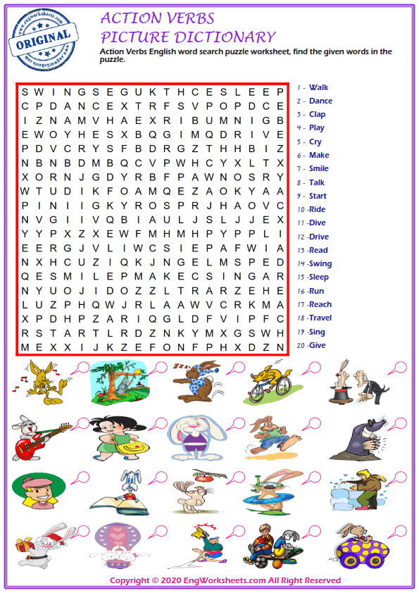 Dialogue pale Cordelia Action Verbs ESL Printable Picture Dictionary Worksheet For Kids - Image  Worksheets - 2 - EngWorksheets