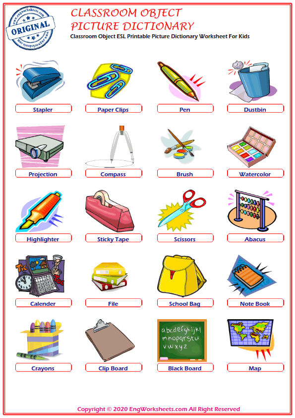 classroom objects worksheet esl