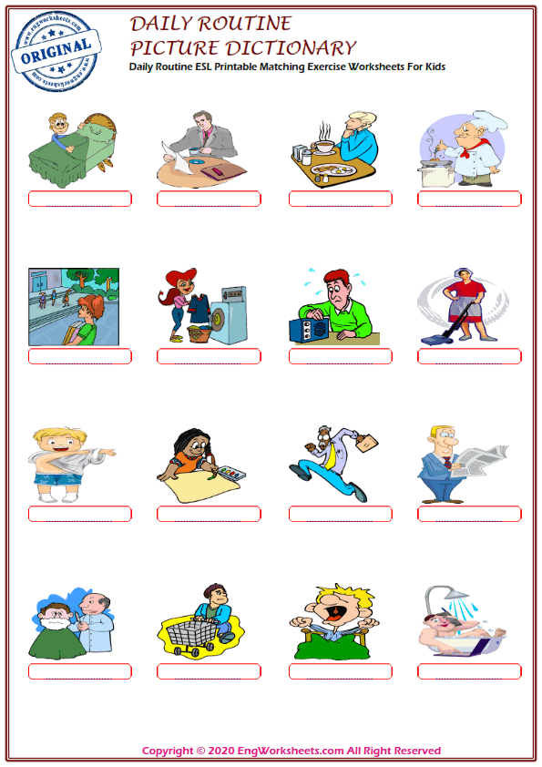 daily routine esl printable picture dictionary worksheet for kids image worksheets 1 engworksheets