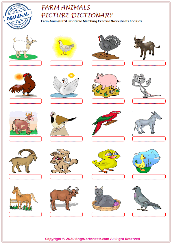 Farm Animals ESL Printable Picture Dictionary Worksheet For Kids - Image  Worksheets - EngWorksheets
