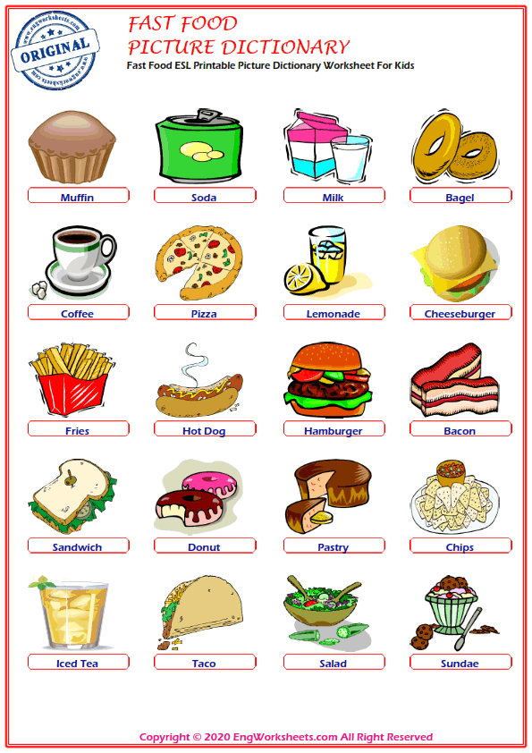 Free ESL Printable Fast Food English Worksheets and Exercises For Kids